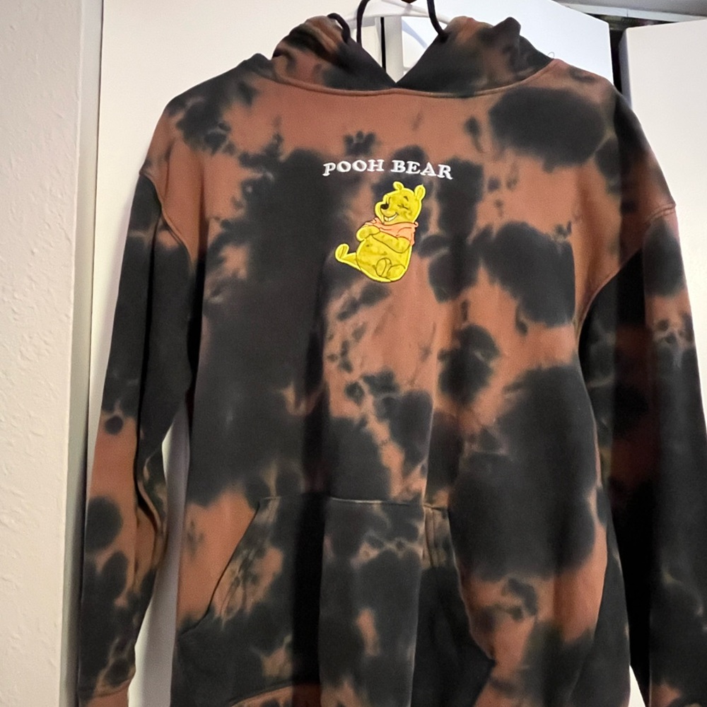 Disney Pooh Bear Black and Brown Tie-Dye Hoodie
